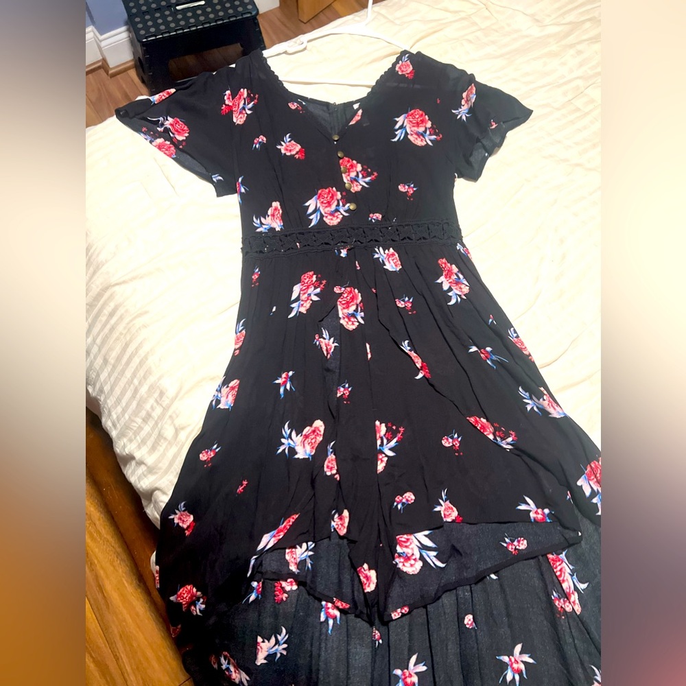 Floral  Xhileration open maxi dress with shorts.